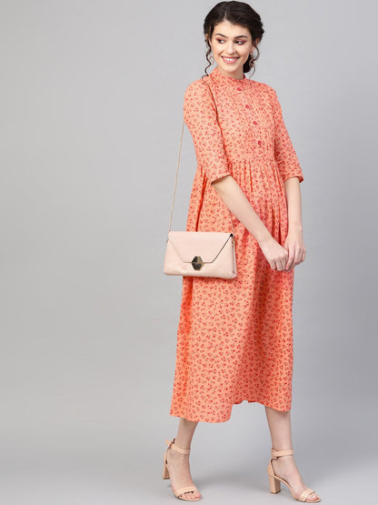 Women's Peach &  Floral Printed Maxi Dress