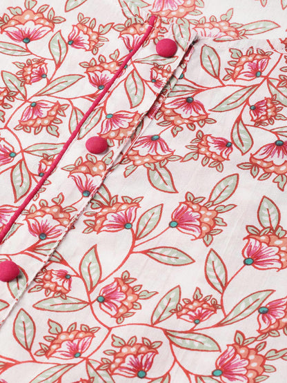 Women's White & Pink Floral Printed Maxi Dress