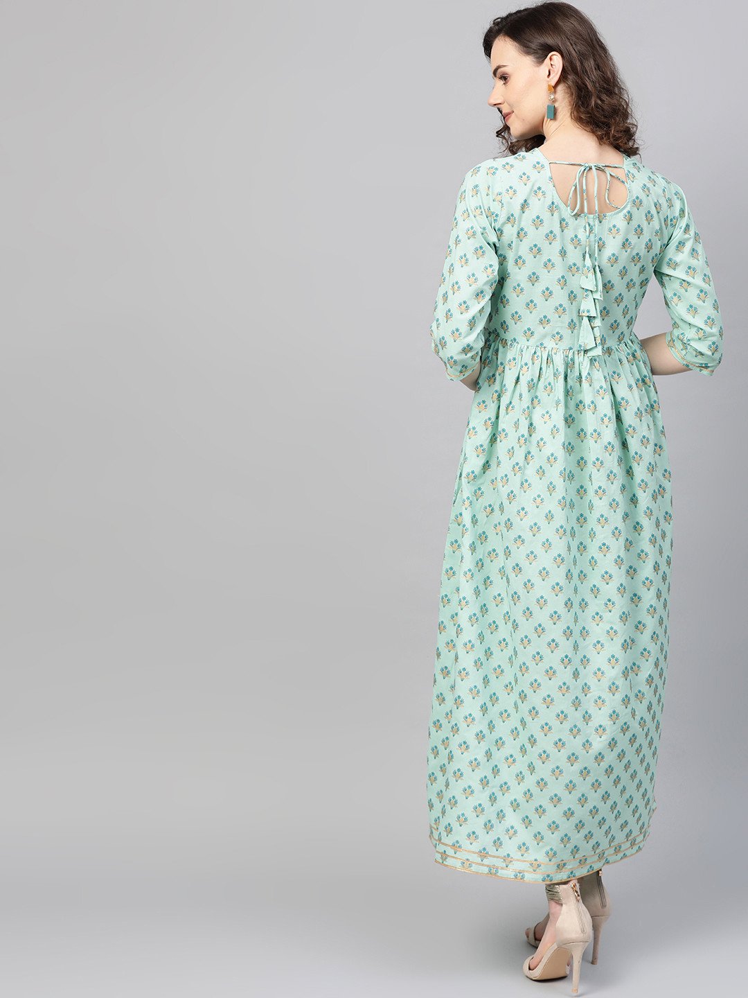 Women's Green & Blue Floral Printed Maxi Dress