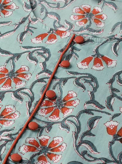 Women's Green & Orange Floral Printed Maxi Dress
