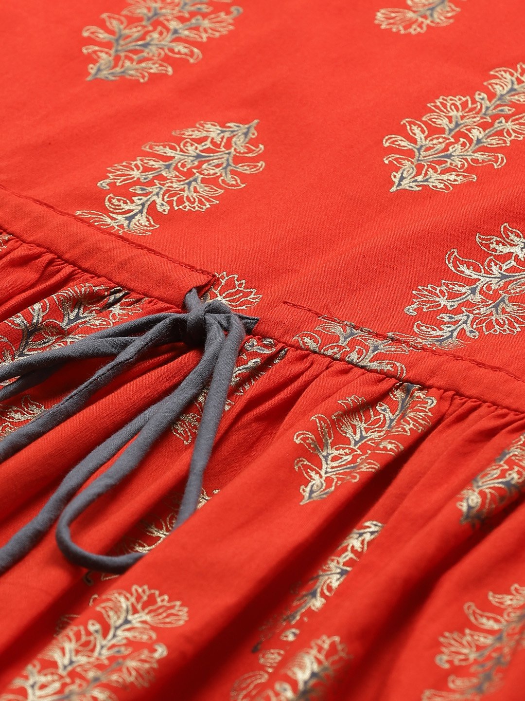 Women's A-Line Waist Tie-Up Red & Gold Printed Kurta & Palazzo Set