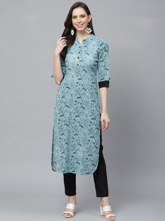 Women's Straight Grey & Black Printed Kurta & Palazzo Set