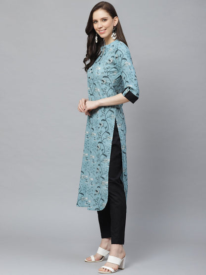 Women's Straight Grey & Black Printed Kurta & Palazzo Set