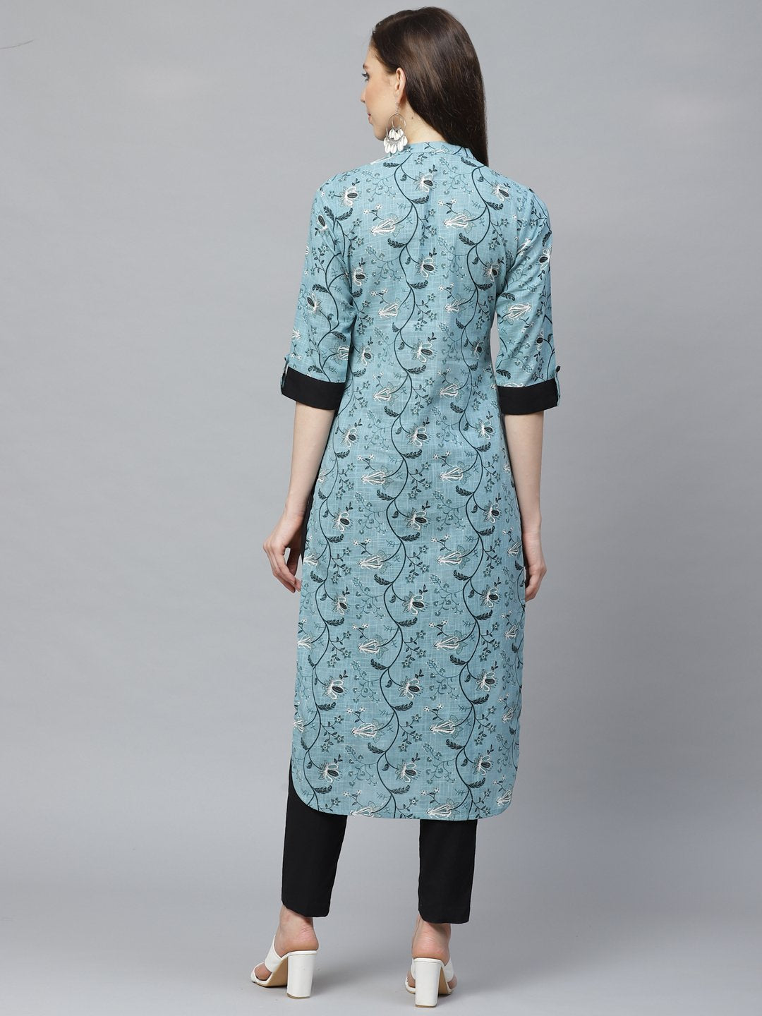 Women's Straight Grey & Black Printed Kurta & Palazzo Set