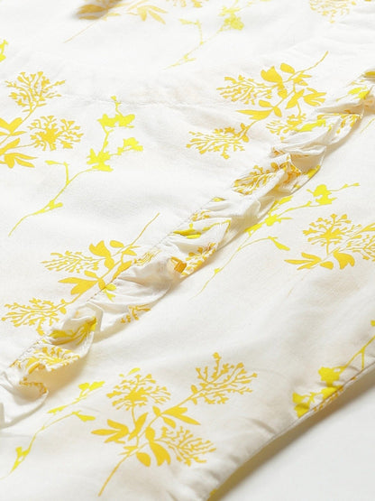 Women's White & Yellow Regular Floral Printed Round Neck Top