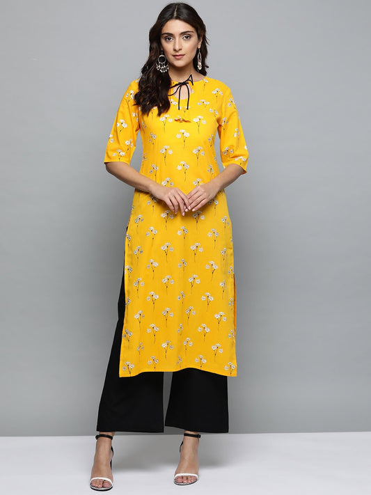 Women's  Three-Quarter Sleeves Straight Kurta With Palazzo