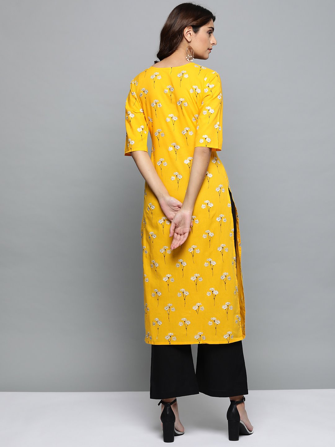 Women's  Three-Quarter Sleeves Straight Kurta With Palazzo