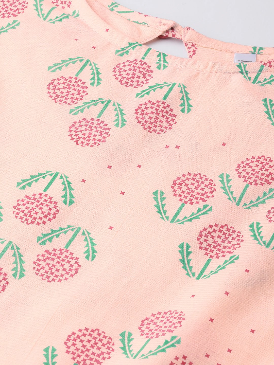 Women's Peach Floral Printed Round Neck A-Line Dress