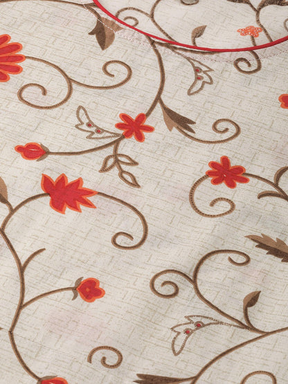 Women's Beige Floral Printed Round Neck A-Line Dress