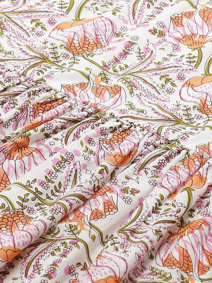Women's White Floral Printed Keyhole Neck Cotton A-Line Dress