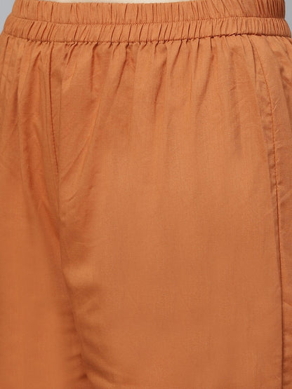 Women's Brown Three-Quarter Sleeves Flared Kurta With Trouser