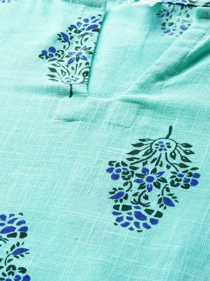 Women's Turq Green And Multi Floral Prnt Top And Pant Set