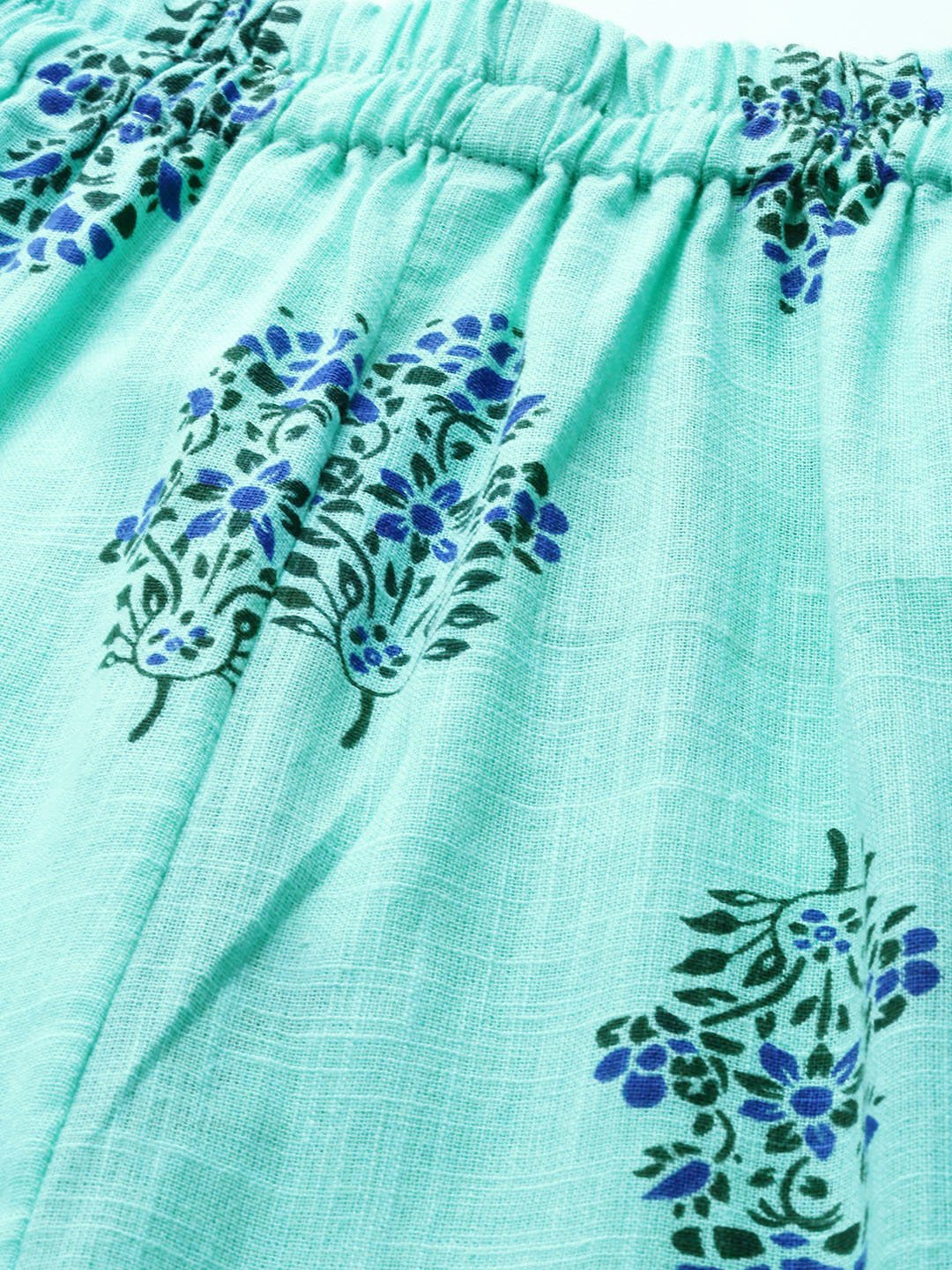 Women's Turq Green And Multi Floral Prnt Top And Pant Set