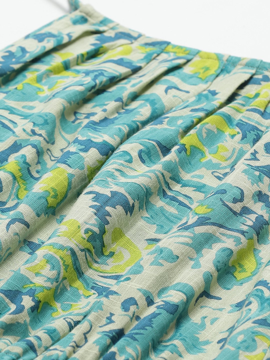Women's White And Blue Floral Printed Halter Neck Cotton A-Line Dress