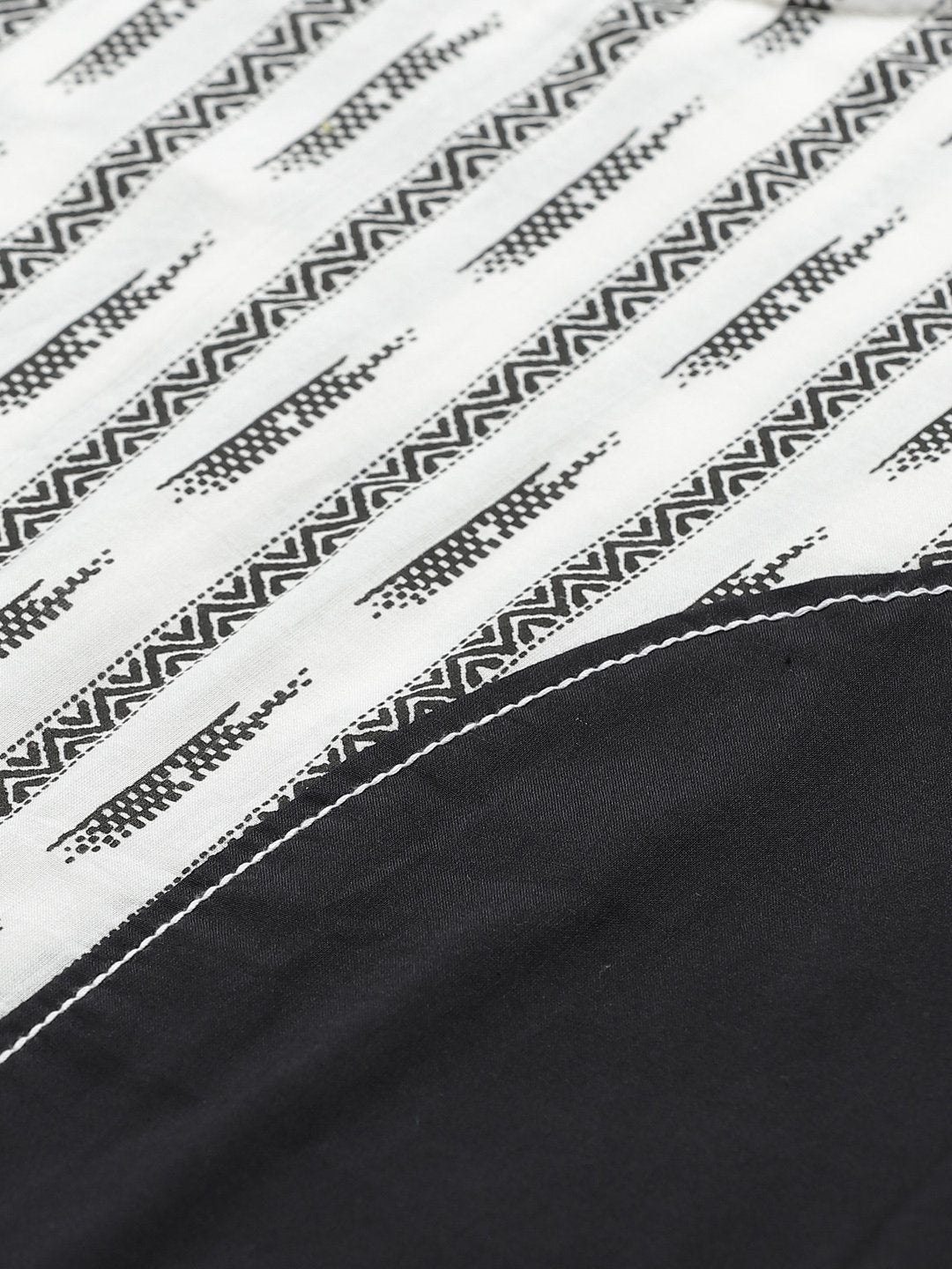 Women's Black And White Front Panel High And Low Tunic