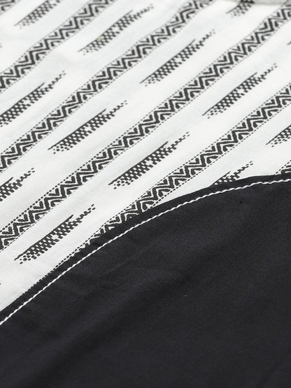 Women's Black And White Front Panel High And Low Tunic