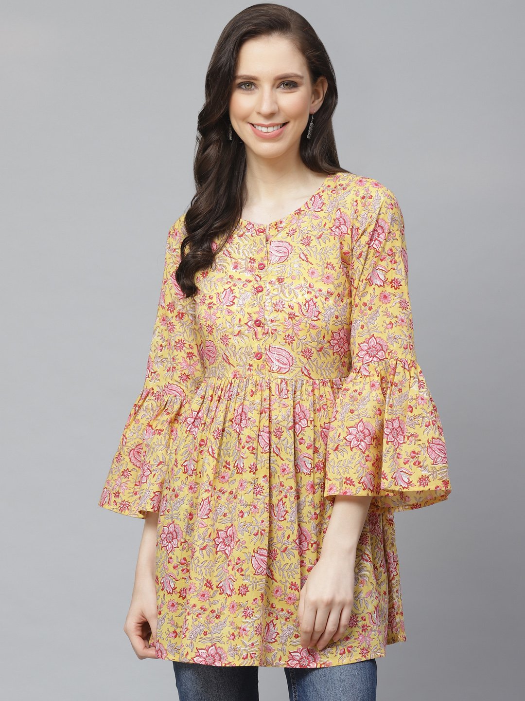 Women's Mustard Yellow Printed Tunic