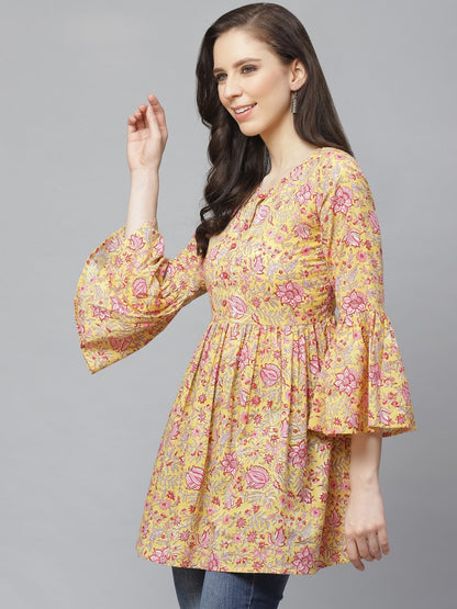 Women's Mustard Yellow Printed Tunic