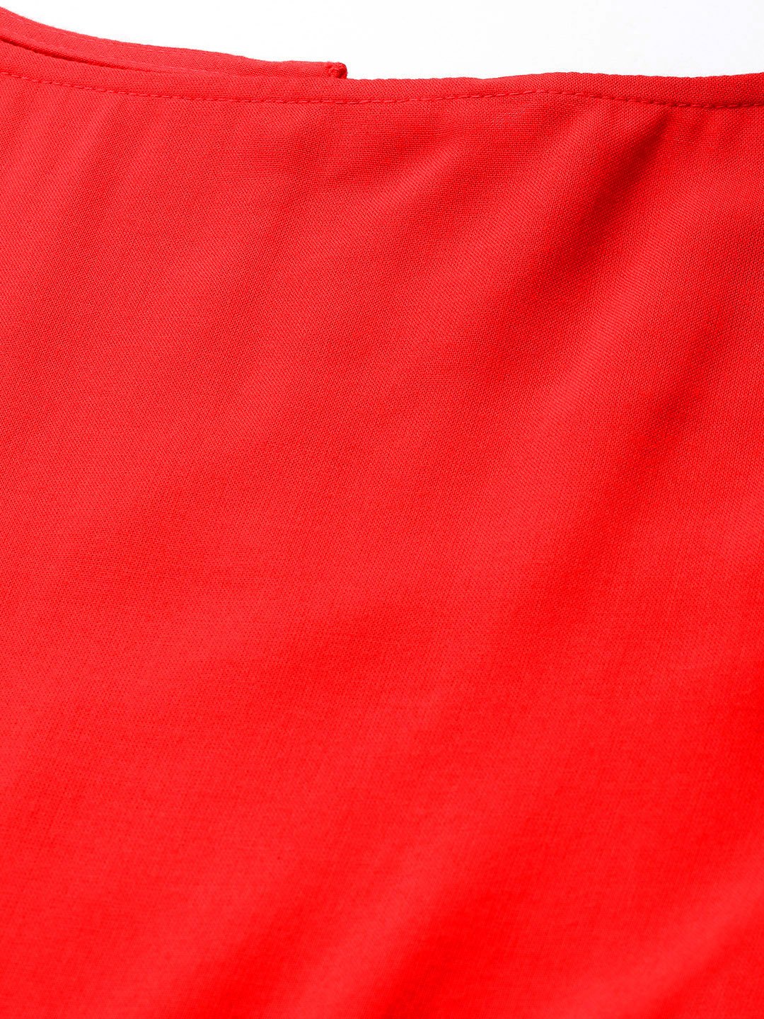 Women's Red Short Sleeves Flared Kurta Trouser Dupatta Set