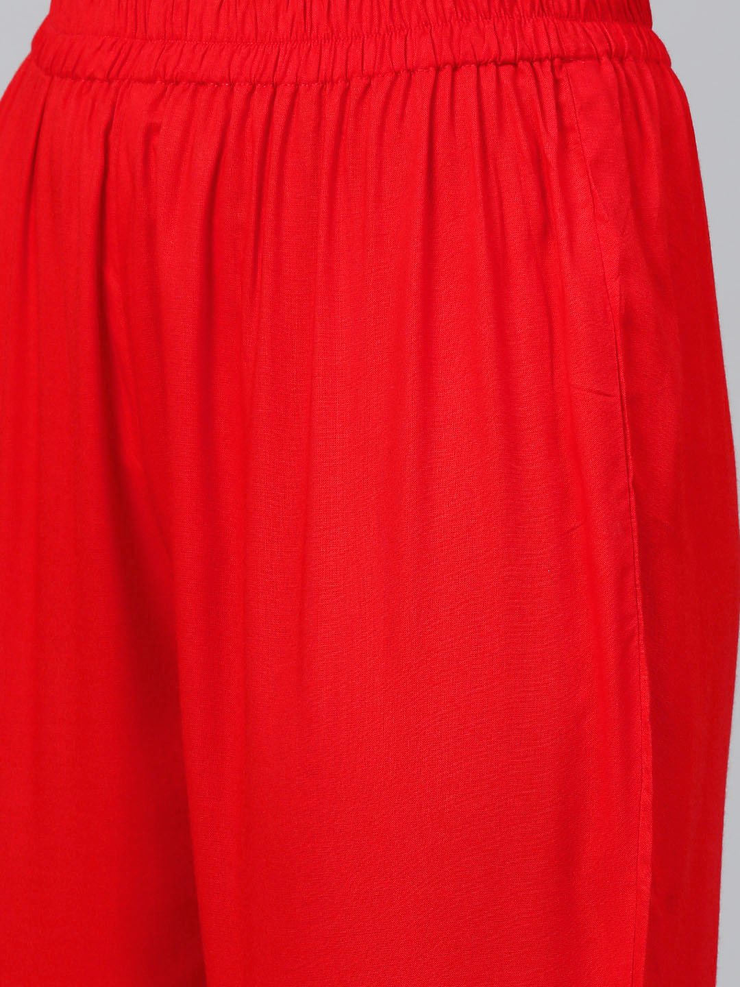Women's Red Short Sleeves Flared Kurta Trouser Dupatta Set