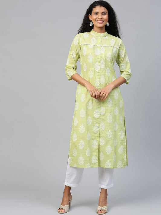 Women's White Three-Quarter Sleeves Flared Kurta And Trouser Set
