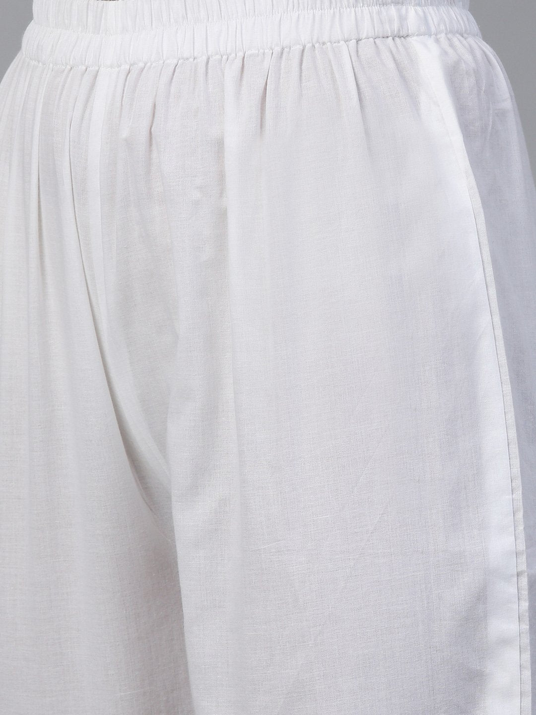 Women's White Three-Quarter Sleeves Flared Kurta And Trouser Set