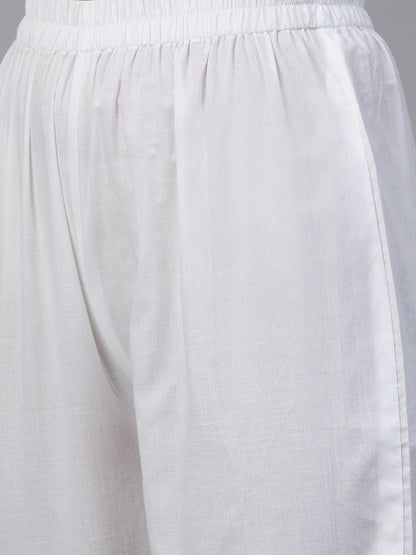 Women's White Three-Quarter Sleeves Flared Kurta And Trouser Set
