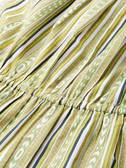 Women's Multi Striped Striped Halter Neck Cotton A-Line Dress