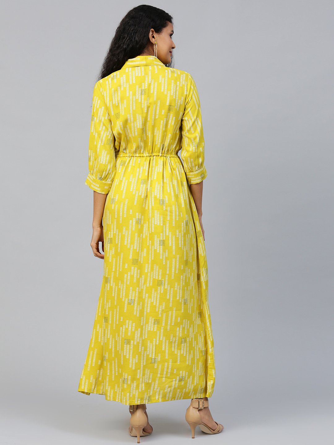 Women's Limegreen Conversational Printed Shirt Collar Viscose Rayon A-Line Dress