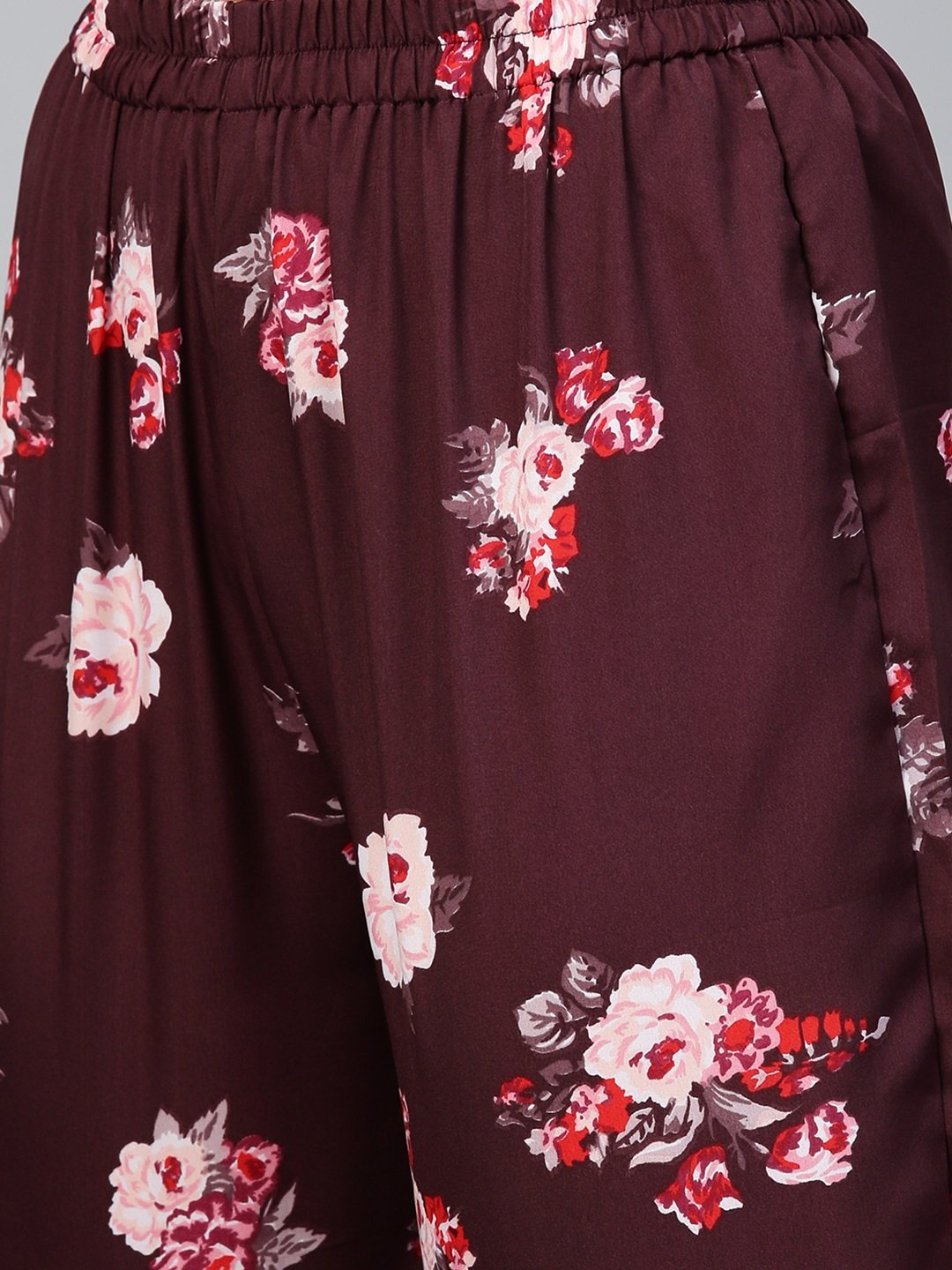 Women's Burgundy Three-Quarter Sleeves Flared Kurta Palazzo Set
