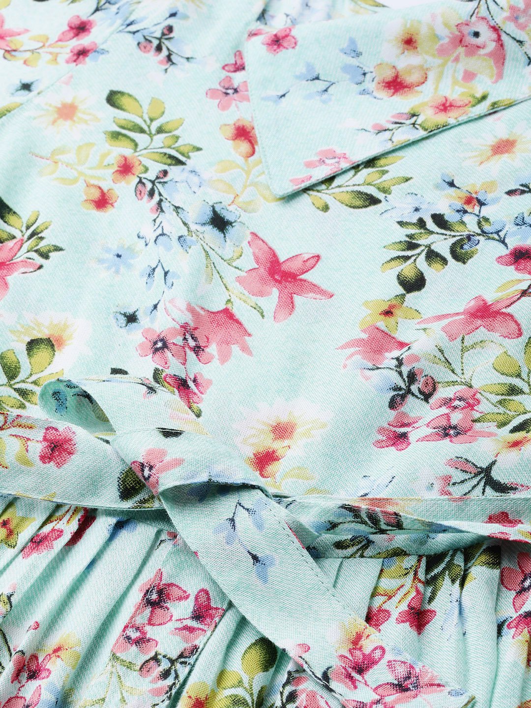 Women's Blue Floral Printed Square Neck Viscose Rayon Fit And Flare Dress