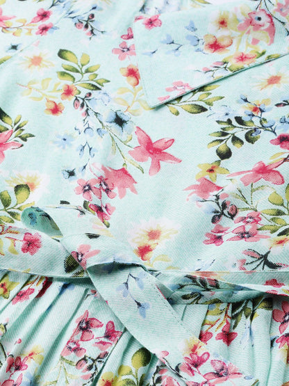 Women's Blue Floral Printed Square Neck Viscose Rayon Fit And Flare Dress
