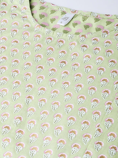 Women's Green Ethnic Motifs Printed A-Line Dress