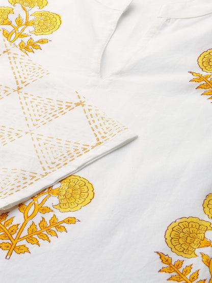 Women's White Three-Quarter Sleeves Straight Kurta With Palazzo Set