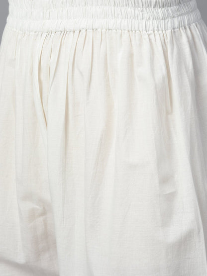 Women's White Three-Quarter Sleeves Straight Kurta With Palazzo Set