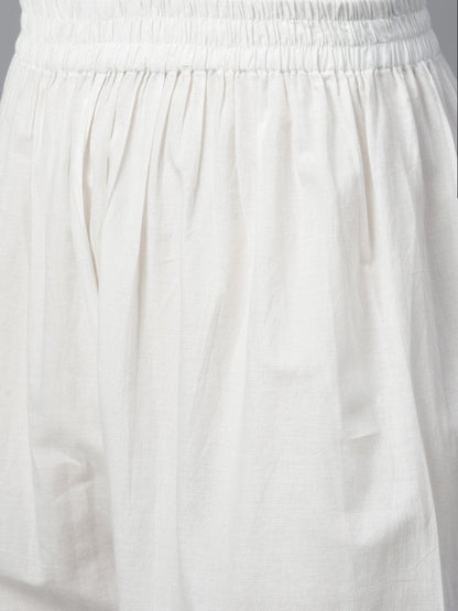 Women's White Three-Quarter Sleeves Straight Kurta With Palazzo Set