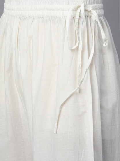 Women's White Three-Quarter Sleeves Straight Kurta With Palazzo Set