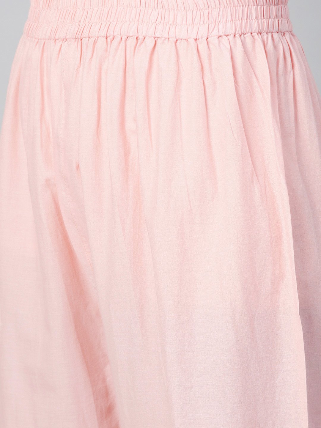 Women's Pink Three-Quarter Sleeves Flared Kurta With Palazzo Set