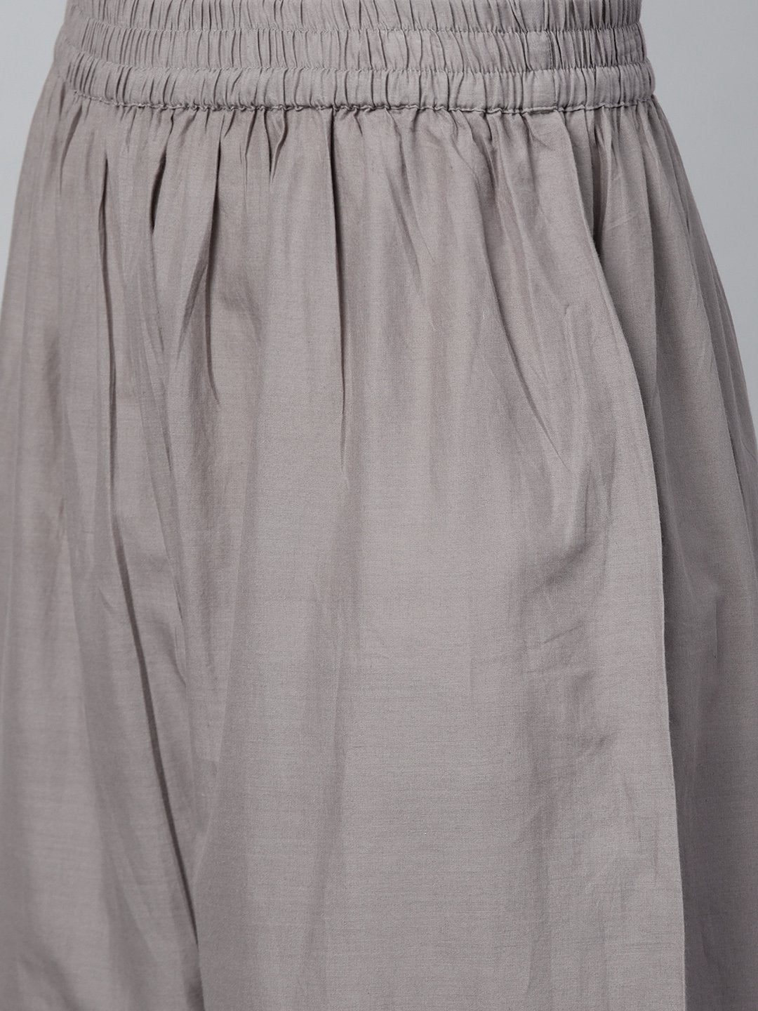 Women's Grey Three-Quarter Sleeves Flared Kurta With Palazzo Set