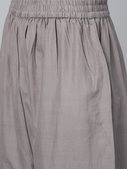 Women's Grey Three-Quarter Sleeves Flared Kurta With Palazzo Set