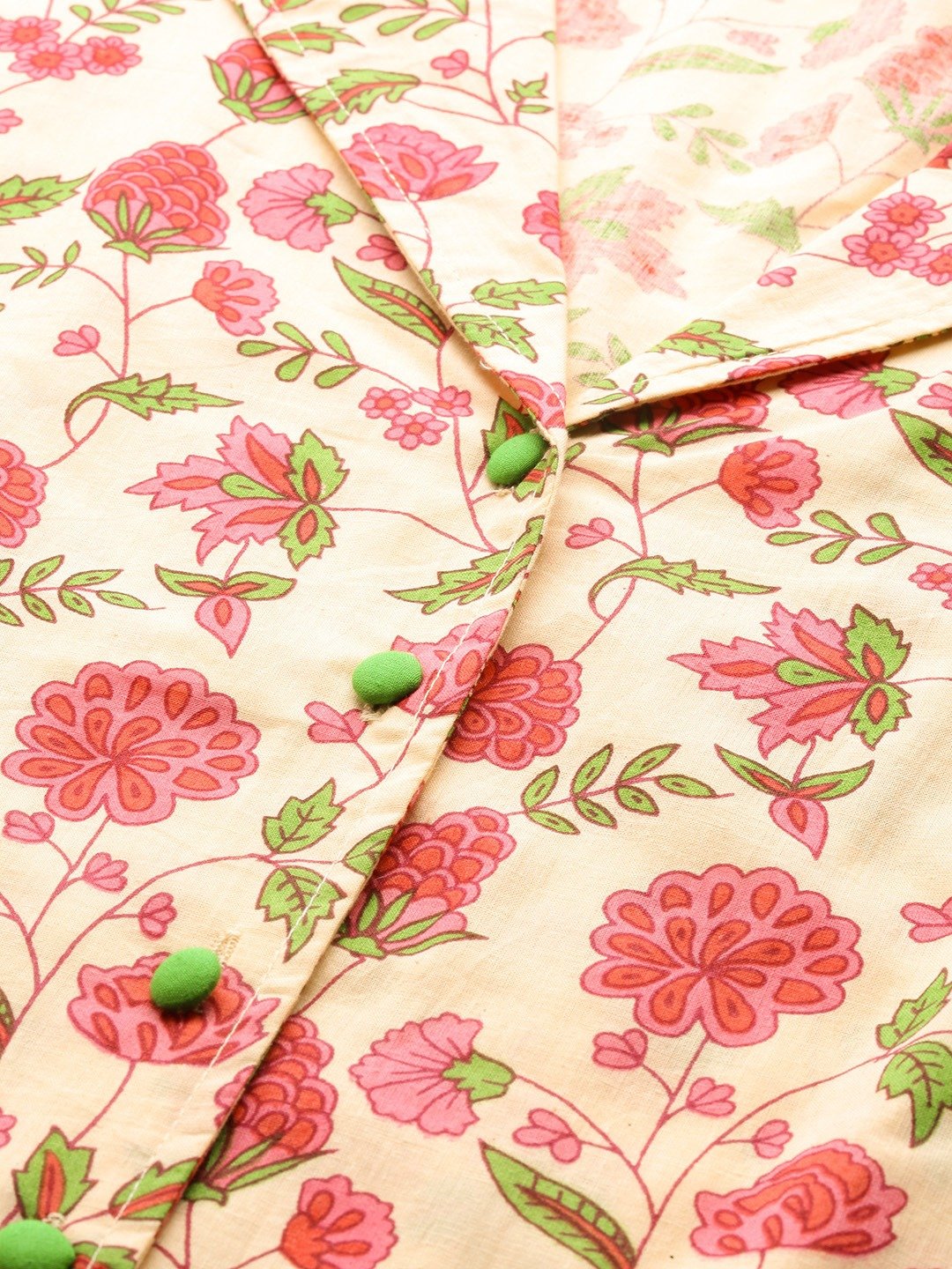 Women's Beige Floral Printed Night Suit