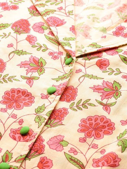 Women's Beige Floral Printed Night Suit