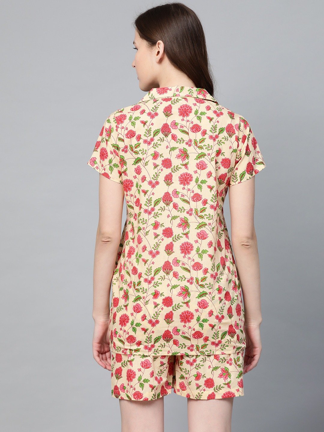 Women's Beige Floral Printed Night Suit