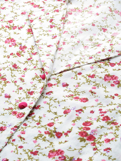 Women's White Floral Printed Night Suit