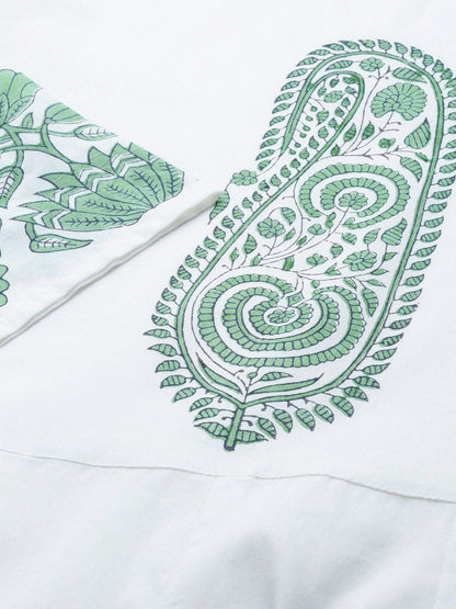 Women's White Three-Quarter Sleeves Flared Kurta With Palazzo
