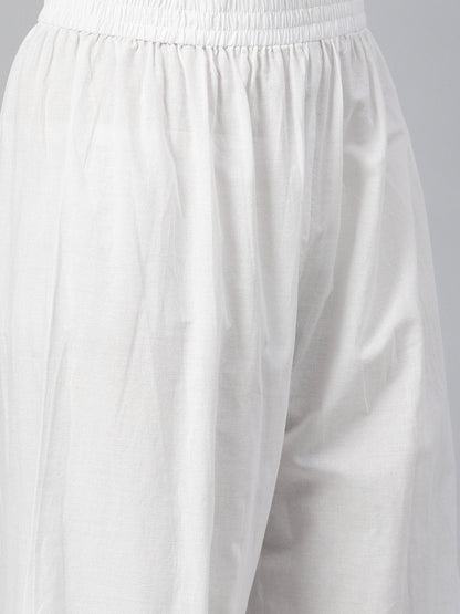 Women's White Three-Quarter Sleeves Flared Kurta With Palazzo