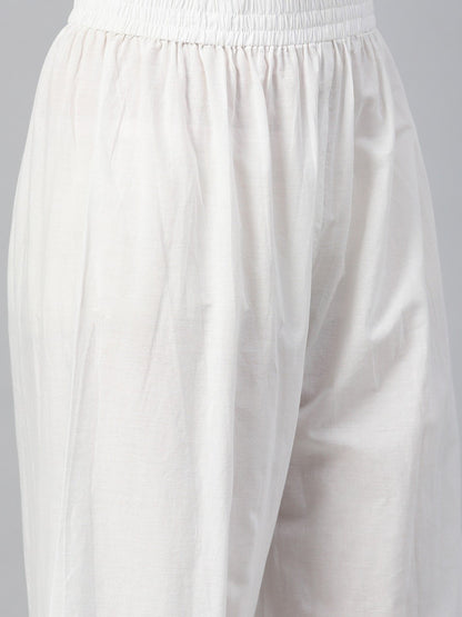 Women's White Three-Quarter Sleeves Straight Kurta With Palazzo