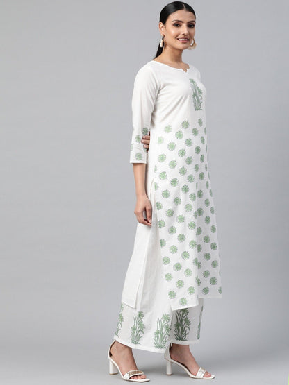 Women's White Three-Quarter Sleeves Straight Kurta With Palazzo
