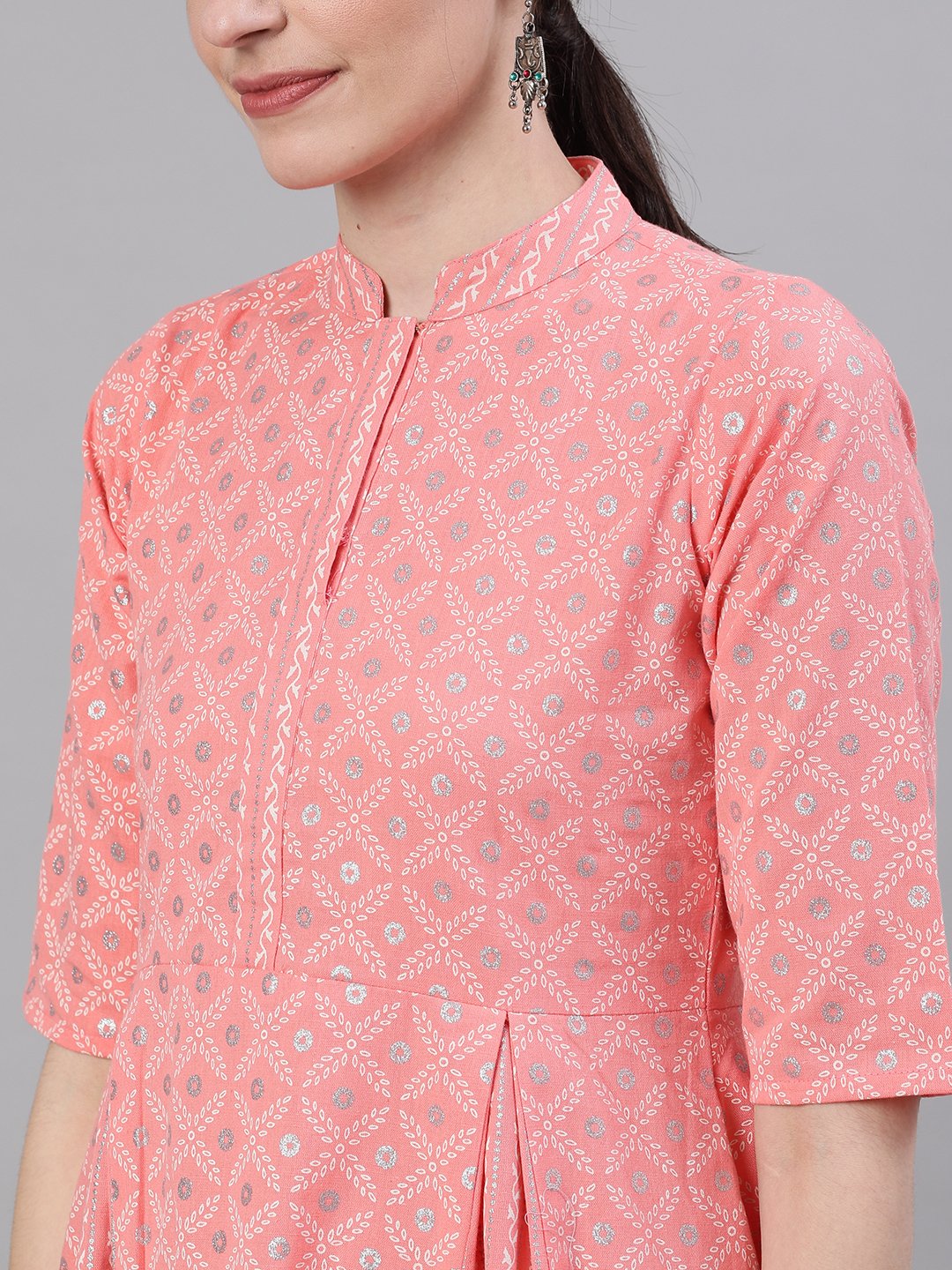 Women's Light Pastel Pink Three-Quarter Sleeves Flared Kurta With Palazzo