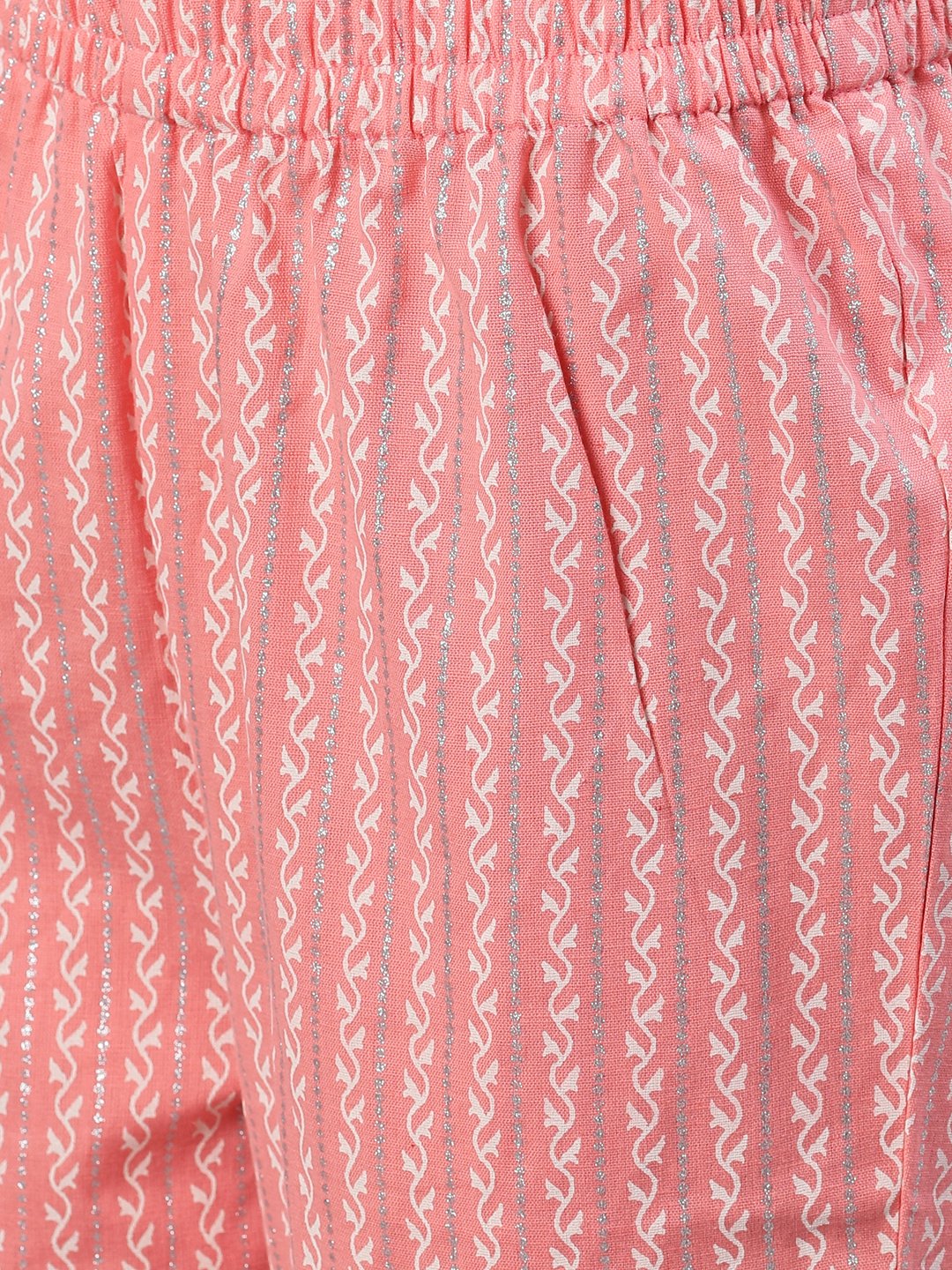 Women's Light Pastel Pink Three-Quarter Sleeves Flared Kurta With Palazzo